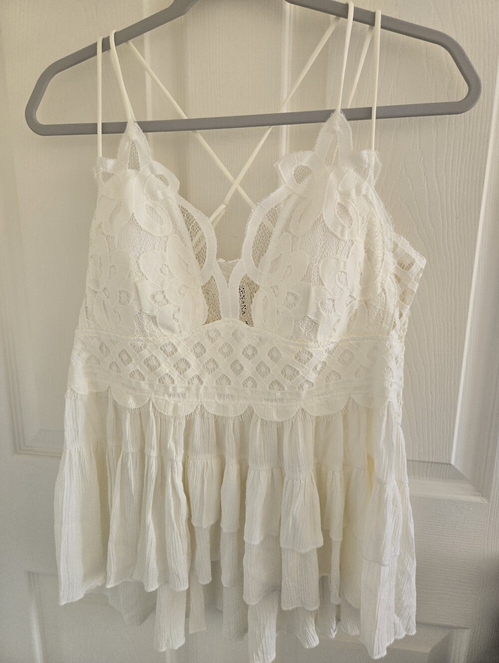 Zenana Outfitters Cream Textured Lace Tank with Spaghetti Straps
